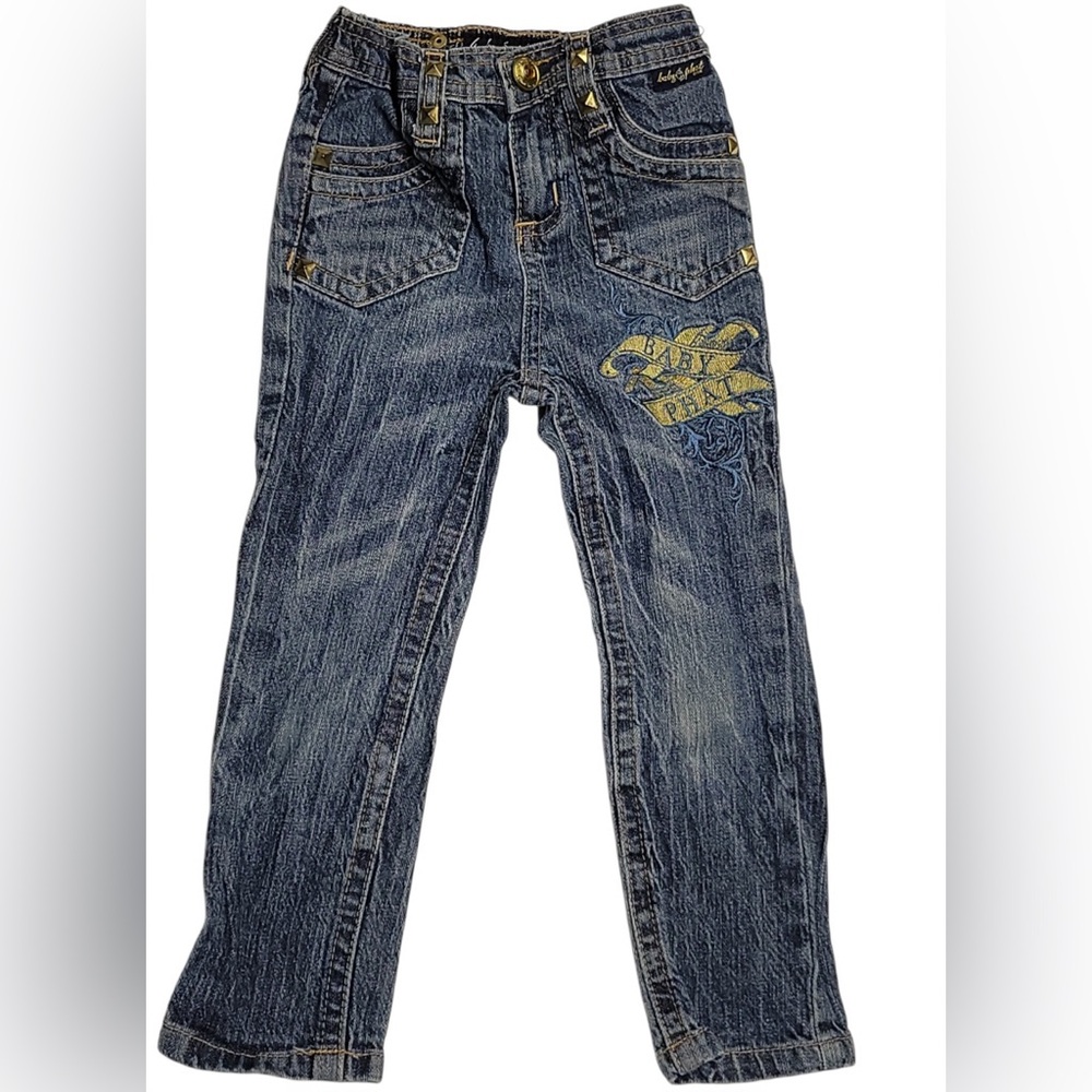Vintage‎ Baby Phat Jeans Girls 3T Blue Embroidered Rhinestone Straight Leg Denim